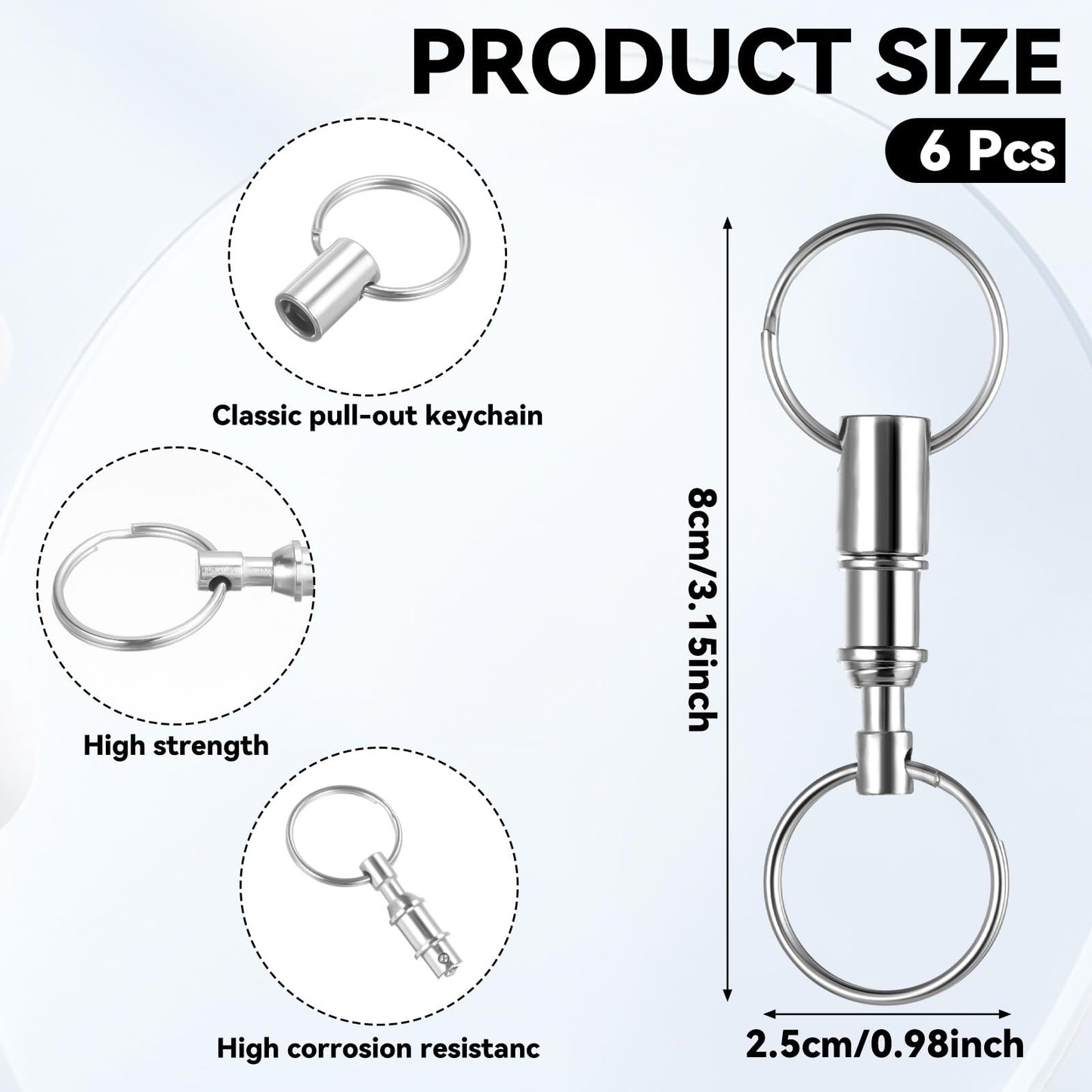 6 Pcs Detachable Key Ring Quick Release Detachable Keychain, Dual Pull Apart Key Chain Spring Split Snap Separate Double Keys Ring Lock Valet Keys Flashlights DIY Crafts Accessories