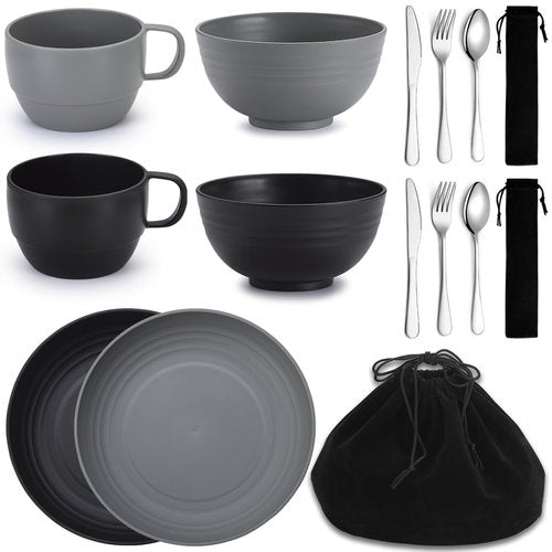 Berglander Camping Mess Kits for 2 Person, Silverware Set Spoons Forks Knives, Camping Essentials Gear, Accessories for Travel, Picnic, Outdoor, Easy to Carry and Clean