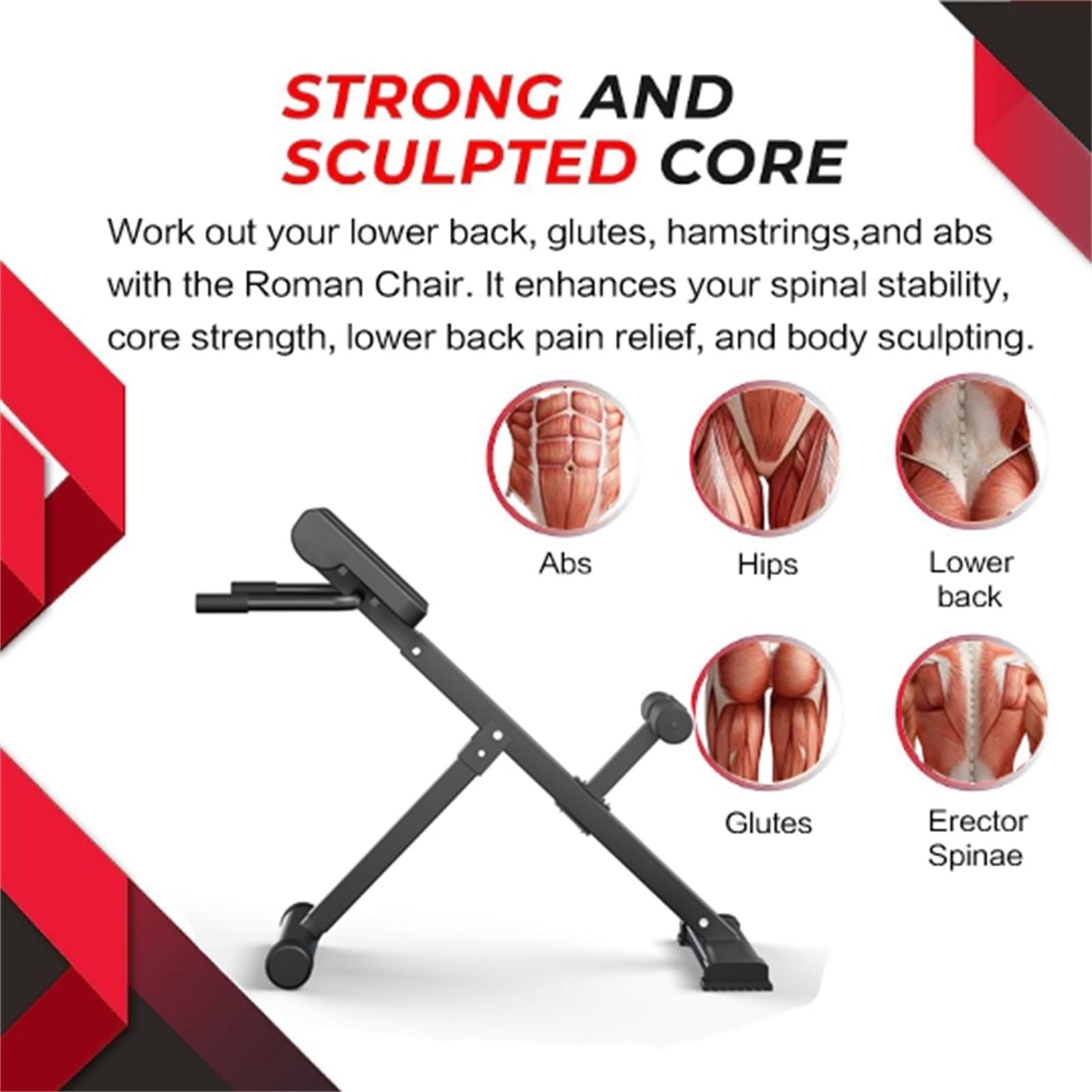 45-Degree Hyperextension Roman Chair - Adjustable Height and Back, Sturdy and Comfortable - Glute, Hamstring, and Ab Workouts - Foldable Sit Up Gym Bench for Home ★