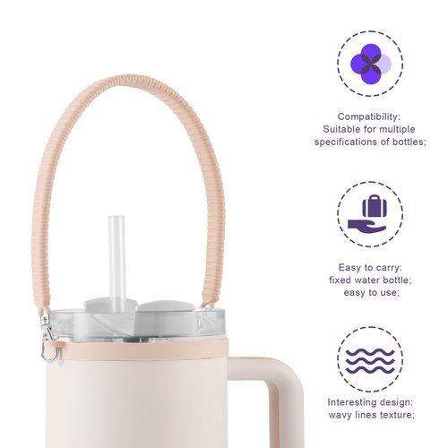 PEUTIER Water Bottle Handle Attachment for Stanley, Silicone Water Bottle Strap Portable Water Bottle Sling, Accessories for Most 8-40oz Cups (Pink)
