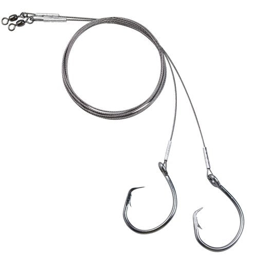 CWSDXM 2 Pack Pre-Tied Shark Fishing Hook Rigs Heavy Duty Stainless Leader Wire and Big Game Circle Hooks 14/0 16/0 18/0 Ideal for Deep Sea Fishing Shark Tuna Halibut (18/0-2 PCS)