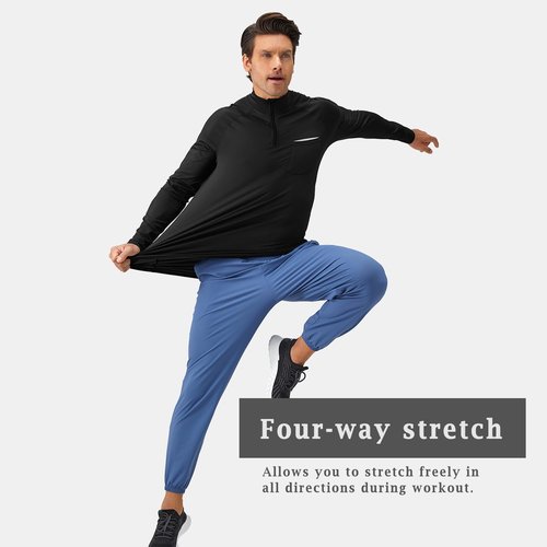 CICI FIVE Quarter Zip Pullover Men Long Sleeve 1/4 Zipper Golf Sweatshirts Sun UPF 50+ Shirts Rash Guard for Fishing Running Athletic Workout Black