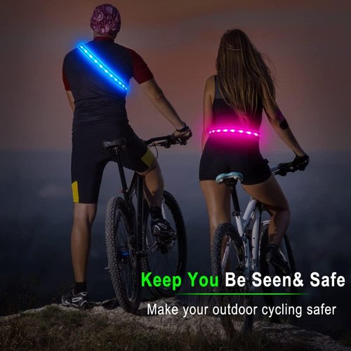 BSEEN LED Running Waist Belt - USB Rechargeable Reflective Glowing LED Waistband, Flashing Safety Light Belt for Runners, Joggers, Walkers, Pet Owners, Cyclists