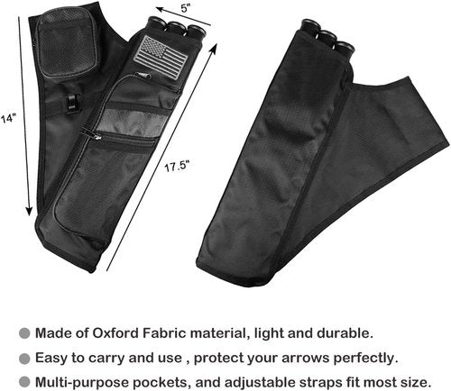 KRATARC 3-Tubes Hip Quiver Waist Hanged Arrow Archery Carry Bag with Pockets Adjustable Belt