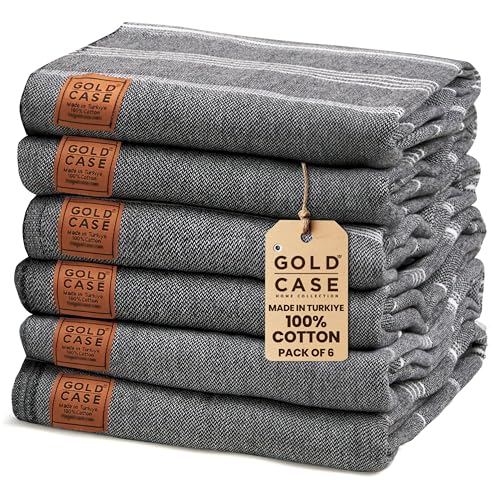 Gold CASE LYCIA Turkish Beach Towel Set of 6 ? 100% Cotton Turkish Beach Towels Bulk 70 x 38'' ? LYCIA Oversized, Quick Dry & Sand Free Beach Towel ? Lightweight Towels Set in Black