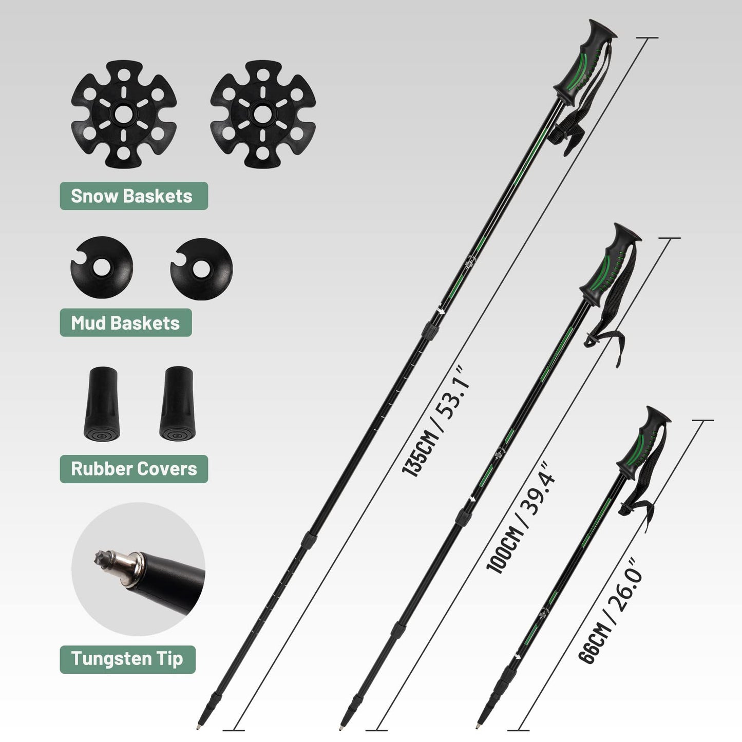 G2 30 Inches Light Weight Snowshoes Set with Trekking Poles, Anti-Slip Sole, Fast Ratchet Binding, for Women Men Youth (Green)