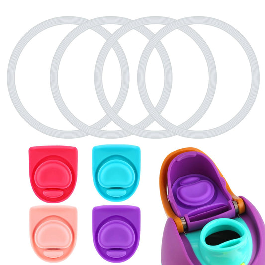 4pcs Water Bottle Seal Circle & 4pcs Replacement Stopper for Owala FreeSip, Silicone O Lid Gasket Ring Top Parts for Free Sip 16oz 19oz 24oz 32oz 40oz, Cap Mouth Plug Accessories, BPA-Free (Colorful)