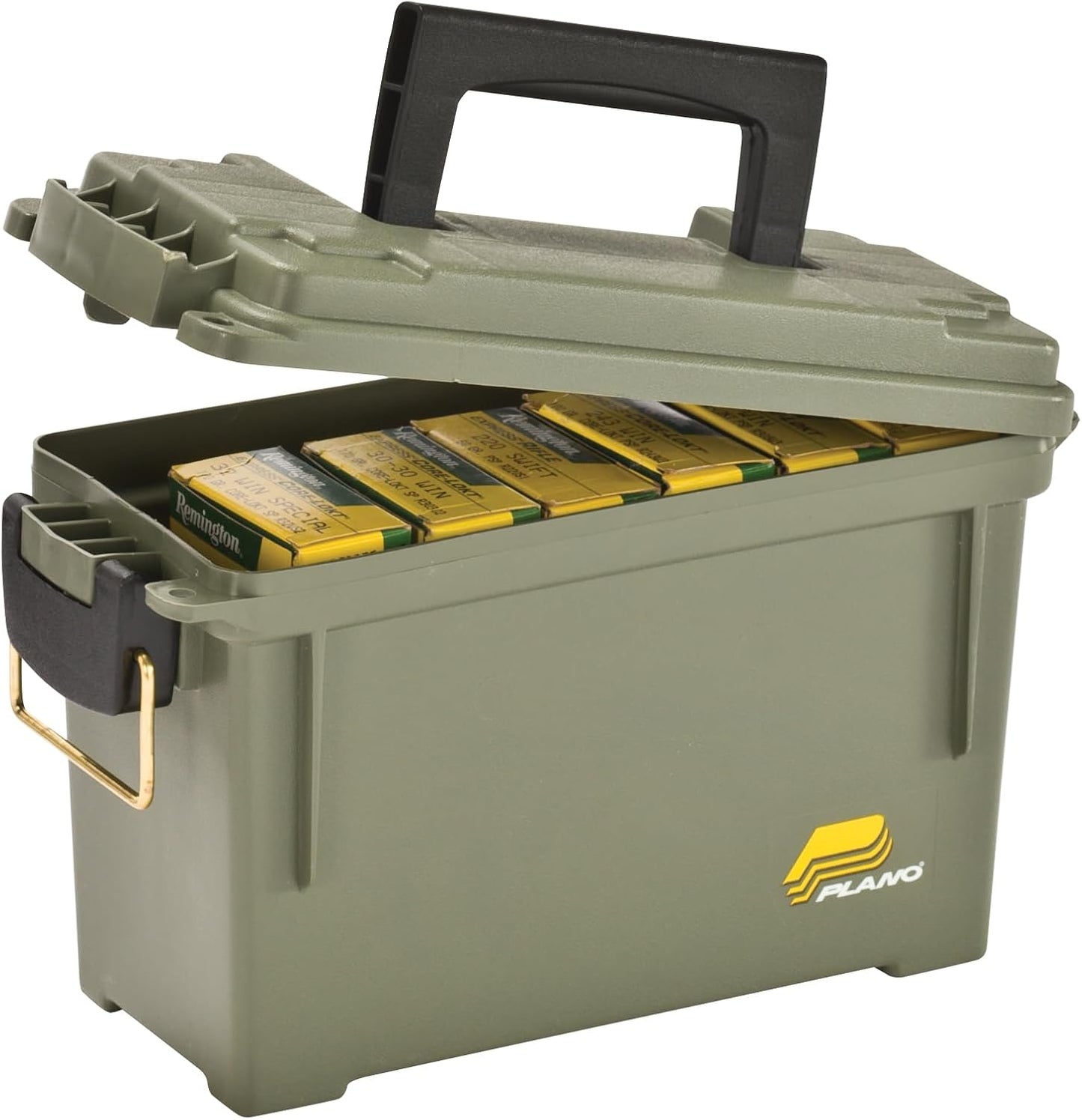 Plano Field Ammo Box, OD Green, Lockable Ammunition Storage Box with Heavy-Duty Carry Handle, Small Plastic Ammo Storage, Water-Resistant Protection, Holds 6-8 Boxes of Ammo