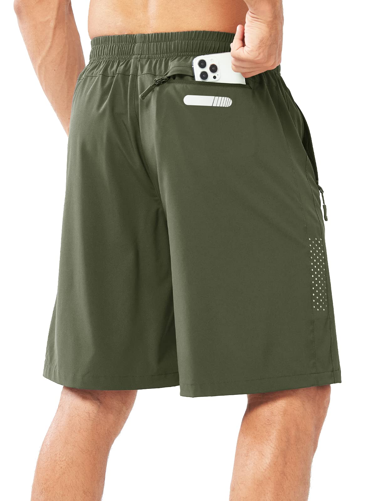 NORTHYARD Men's Athletic Running Shorts Gym Workout 7"/9"/5" Quick Dry Lightweight Sports Basketball Tennis 3 Zipper Pockets ARMYGREEN-9inch 2XL