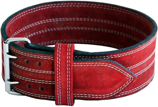 Power Lifting Weight Belt - 4" Ader Leather Support in Red for Strength Training