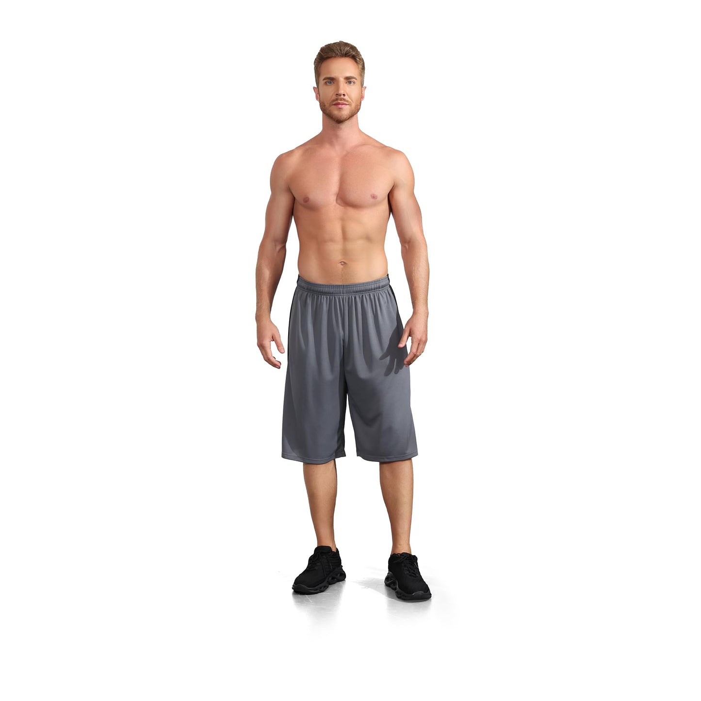 LukBerd 3 Pack Men's Long Athletic Shorts Basketball Workout Gym Shorts Below Knee Loose-Fit with Pockets 3XL