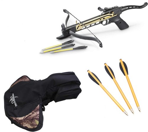 SAS Wrath 80 Pound Self-Cocking Pistol Crossbow Hunting Target Shooting (Metal with Bag+50 Premium Bolts)