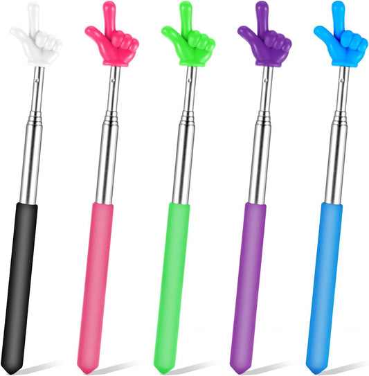 5 Pcs Pointer Finger, Telescopic Finger Pointer Stick Extendable Teachers Stick for Classroom Elementary School Kindergarten and Teacher Supplies Interactive Learning 5 Colors
