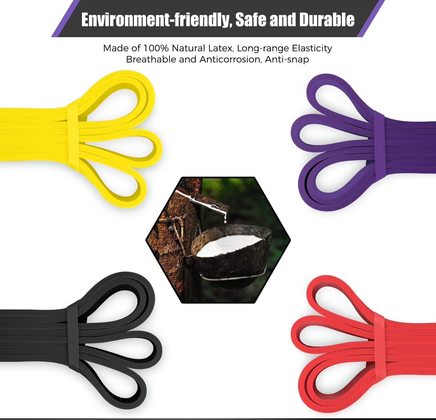 VEICK Resistance Bands for Working Out, Rubber Exercise Band Set for Men Women, Heavy Full Body Elastic Workout Bands Equipment for Home Fitness Gym, 4pcs