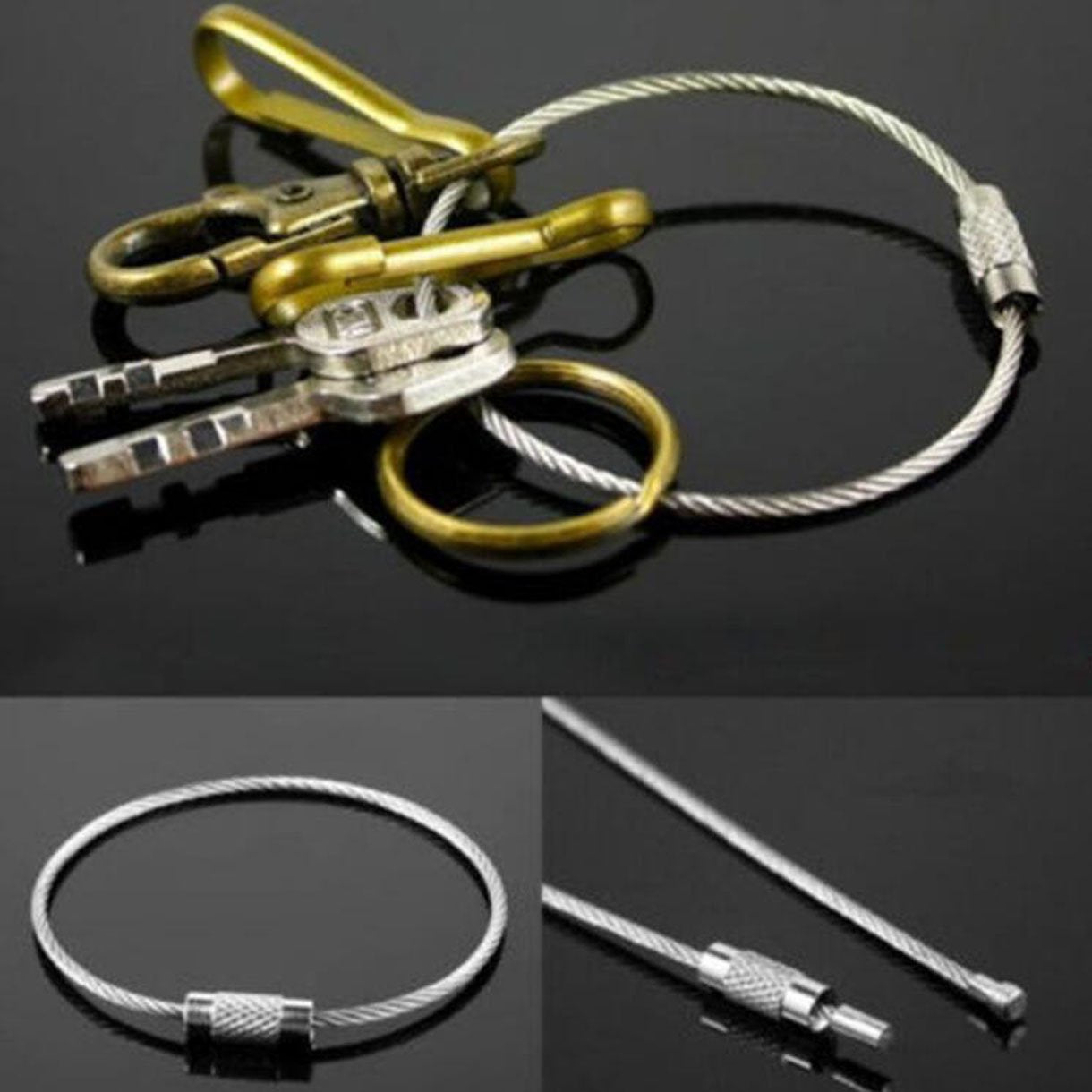 Mini Skater Stainless Steel Wire Cable Key Chain Key Ring Easy to Lock(Black)
