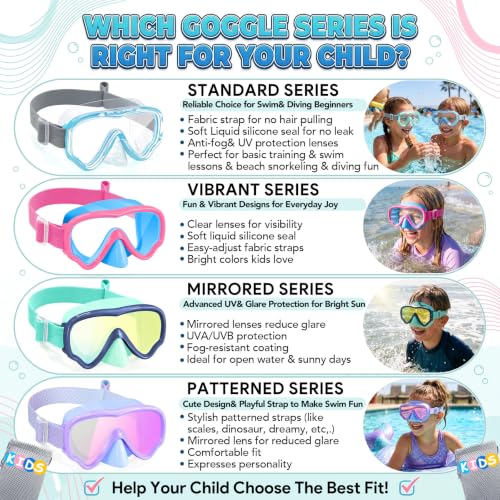 Kids Swim Goggles with Nose Cover - Blue-Purple Mermaid Scales Patterned, No Leak, UV & Anti-Fog