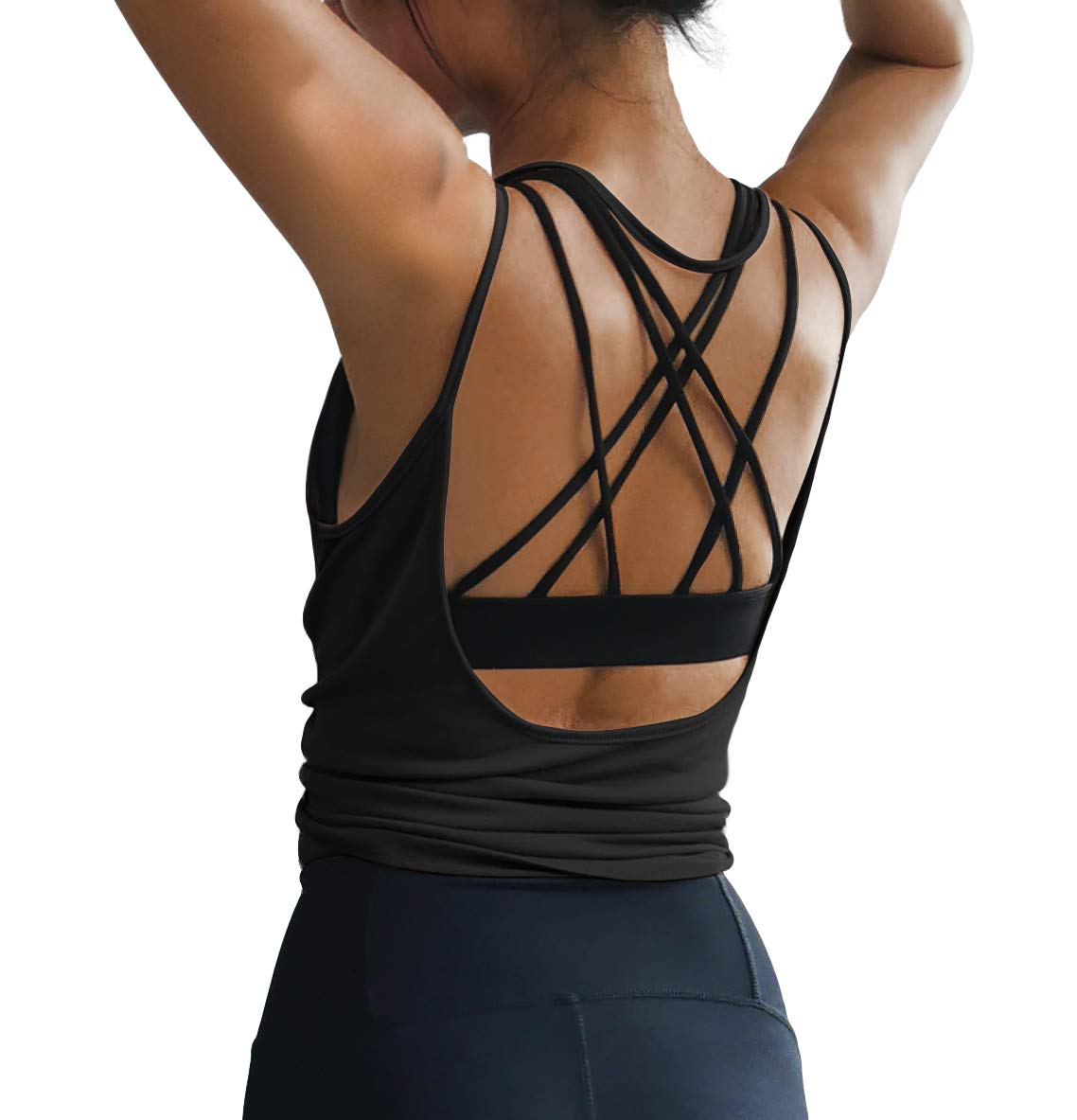 OYANUS Womens Summer Workout Tops Sexy Backless Yoga Shirts Open Back Activewear Running Sports Gym Tank Tops Black S
