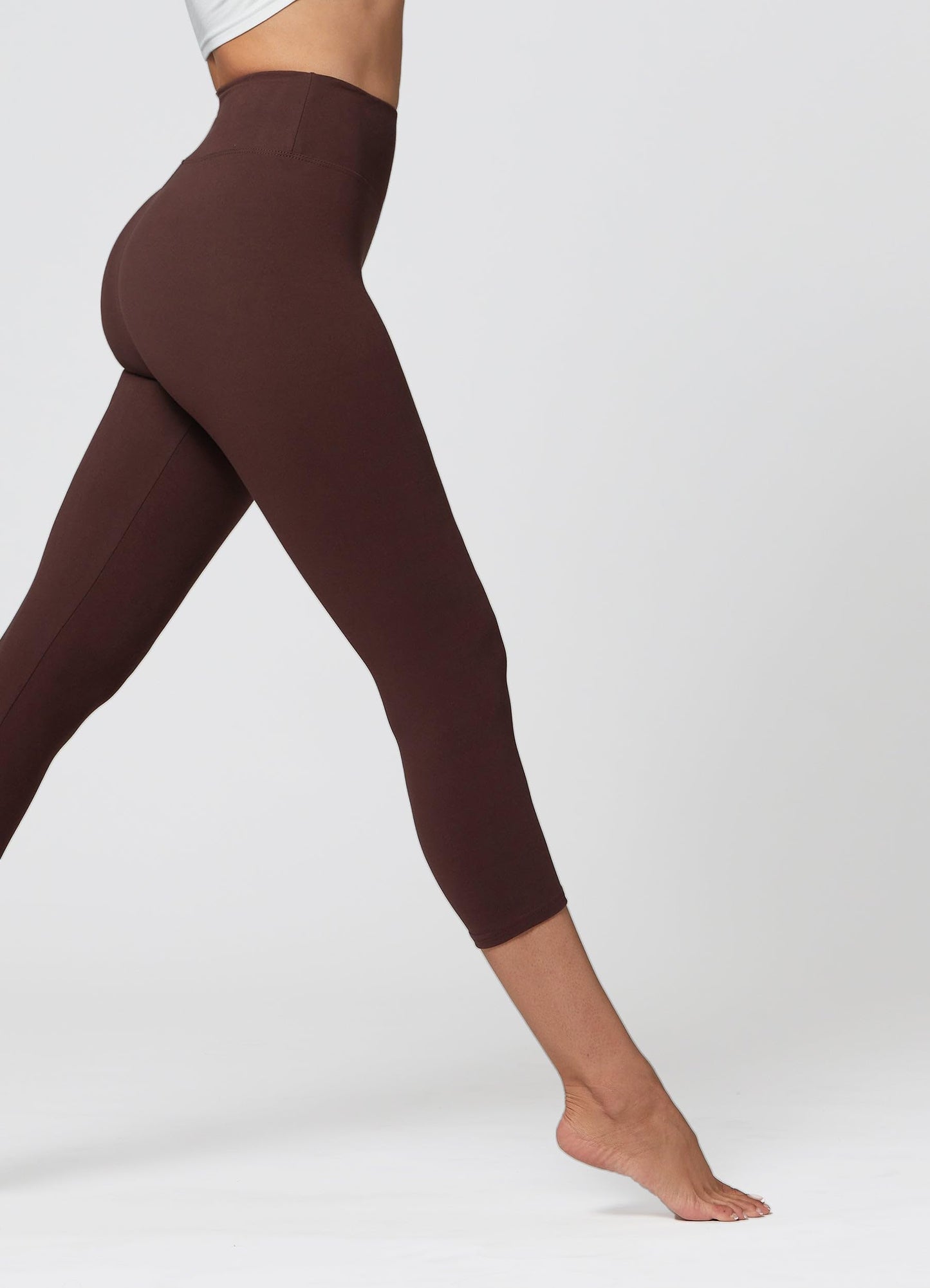 Conceited Capri Leggings for Women - High Waisted - Soft - Casual - Brown - Small - Medium