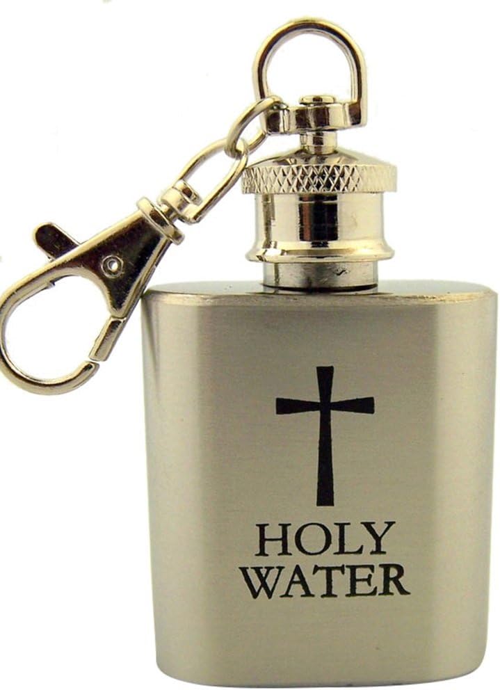 Stainless Steel Holy Water Container Keychain with Carabiner Clip - 1 oz Religious Gift
