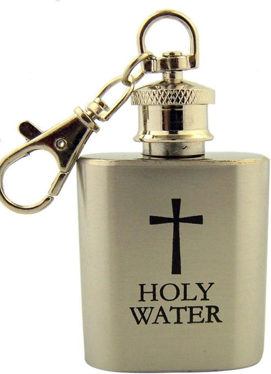 Stainless Steel Holy Water Container Keychain with Carabiner Clip - 1 oz Religious Gift