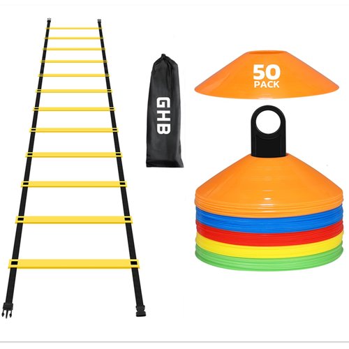 GHB Agility Ladder 1 Pack and Disc Cones 50 Pack 2 Carrying Bag