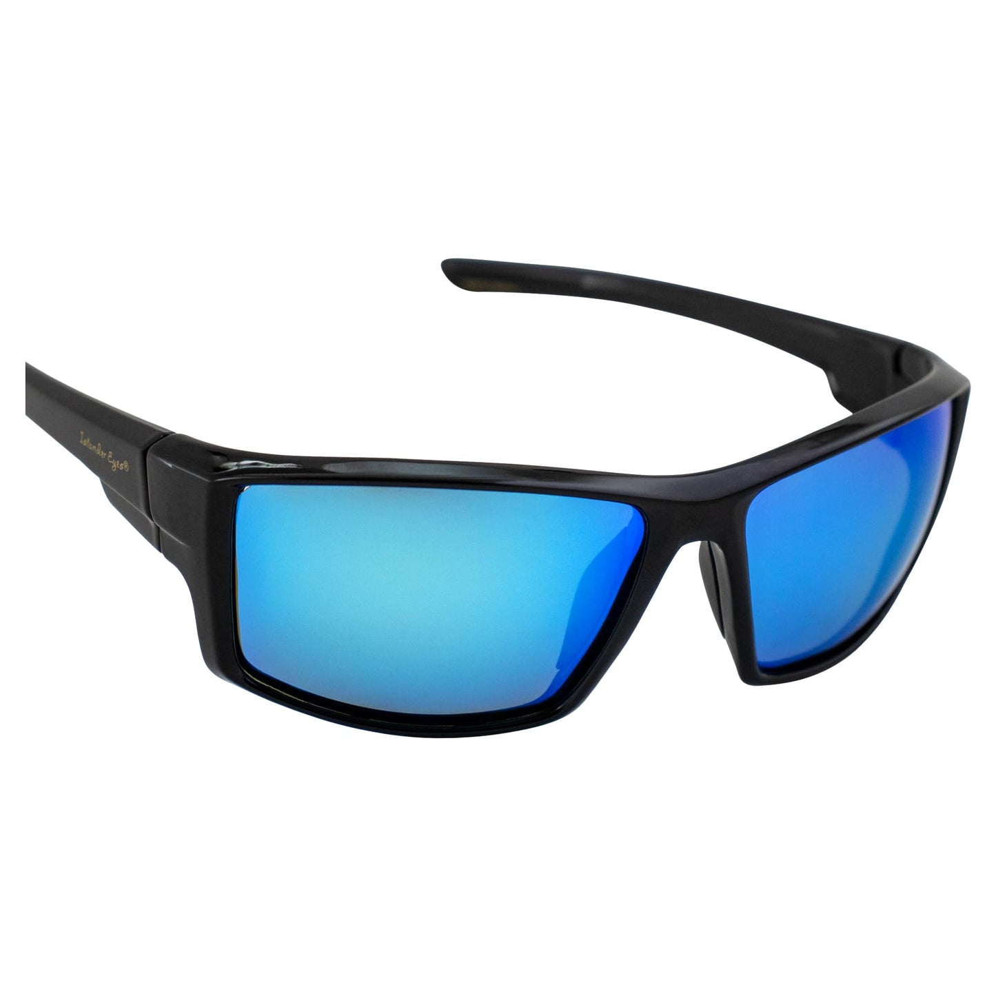 Islander Eyes Belize Polarized Sunglasses for Men or Women Sporty Wraparound Black Frame w/Blue Mirror Lens