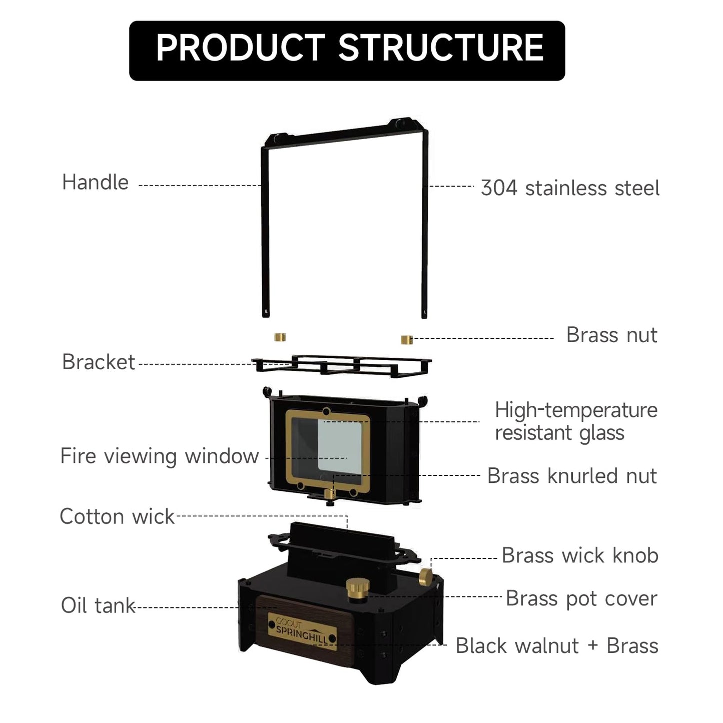 GOOUT SPRINGHILL Camping Oil Lantern Emergency Oil Lamp with Handle for Outdoor Lighting Warming Portable Stove for Cooking Black