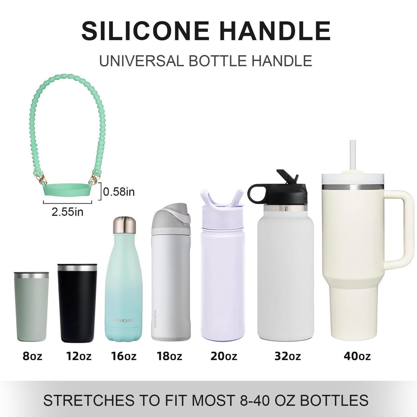 Genleas Silicone Water Bottle Handle - Holder with Strap - Water Bottle Lanyard-Water Bottle Sling - Specifically Designed for Stanley Quencher - Also Fit for Most 8-40oz Bottles