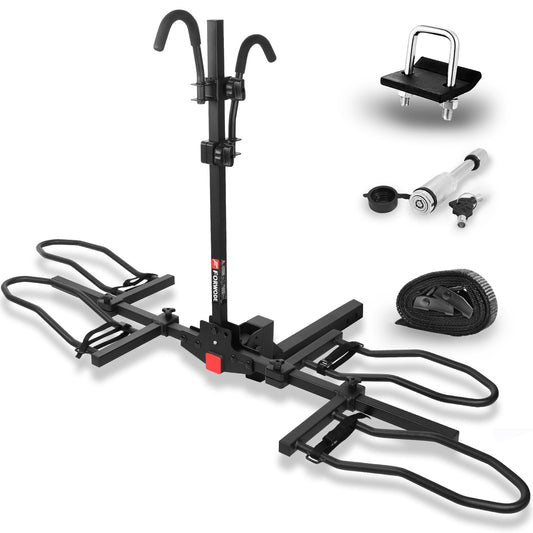 FORWODE Hitch Mount Bike Rack Fits 2 X 80 lbs Bicycle, Platform Bike Rack for Car SUV Truck, 2 Inch Receiver, Foldable Wobble Free, Locking Hitch,Fat and Standard