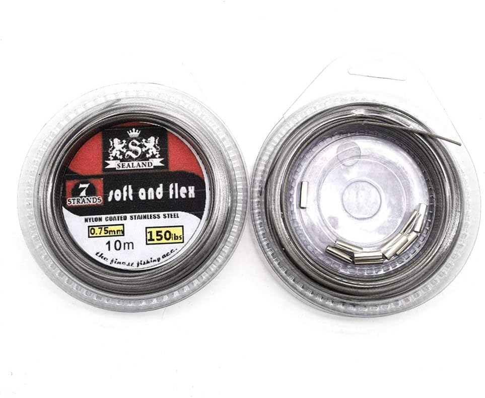 5LB-200LB 7 Strands Fishing Line Wire Leader Nylon Coated Stainless Steel Leader Wire with Crimps Sleeves