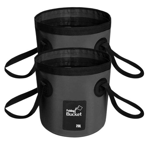 BANCHELLE Collapsible Bucket Water Container Portable Folding Camp Wash Basin for Outdoor Traveling Hiking Fishing Car Washing Gardening Camping 2 PCS (Black, 20L)