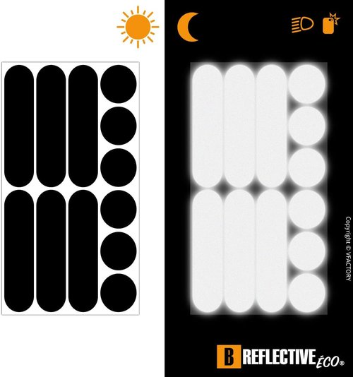 Éco MULTI, (2 Pack) 12 retro reflective stickers kit, Night high visibility safety, Universal adhesive for Bike/Stroller/Buggy/Helmet/Motorbike/Scooter/Toys, Black