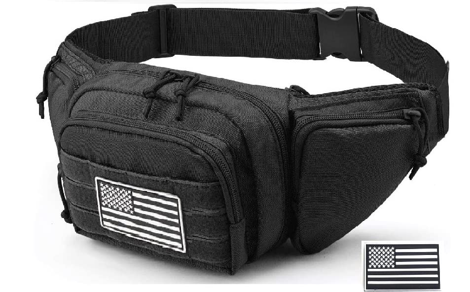 Galaxy Concealed Carry Pistol Waist Pouch - Tactical Fanny Pack Holster, Waist Gun Bag, Fits Handgun,1911 For Camping Hunting Hiking Fishing.. Molle With USA Flag Patch Black
