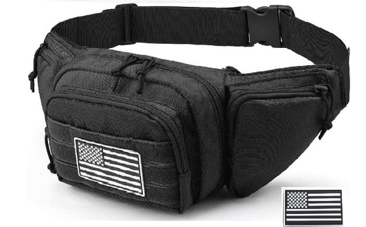 Galaxy Concealed Carry Pistol Waist Pouch - Tactical Fanny Pack Holster, Waist Gun Bag, Fits Handgun,1911 For Camping Hunting Hiking Fishing.. Molle With USA Flag Patch Black