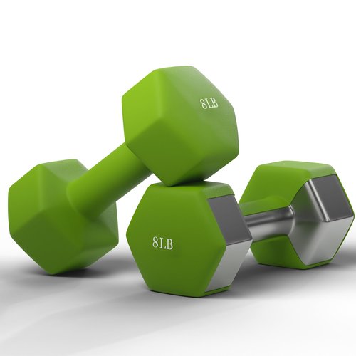 Dumbbells Set of 2 Hex Rubber Encased Dumbbells, Weights Dumbbells Set with Metal Handle for Exercise and Fitness Green (8 lb, Pair)