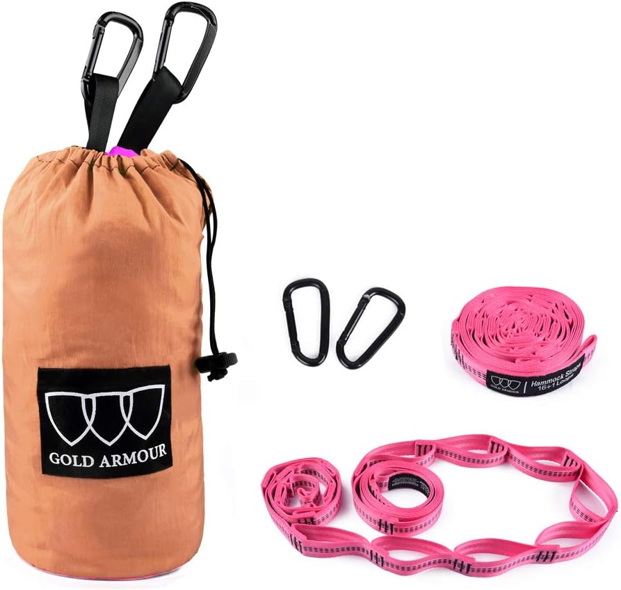 Gold Armour Camping Hammock - XL Double Hammock Portable Hammock Camping Accessories Gear for Outdoor Indoor with Tree Straps, USA Based Brand (Gray)