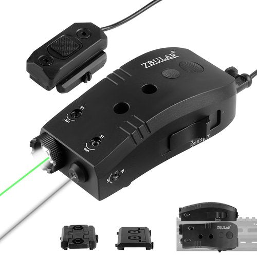 ZBULAR 2000 Lumen Mlok and Picatinny Mounted Tactical Flashlight Green Laser Infrared(IR) Laser 3 in 1 Combo, with Remote Pressure Switch for Rifle
