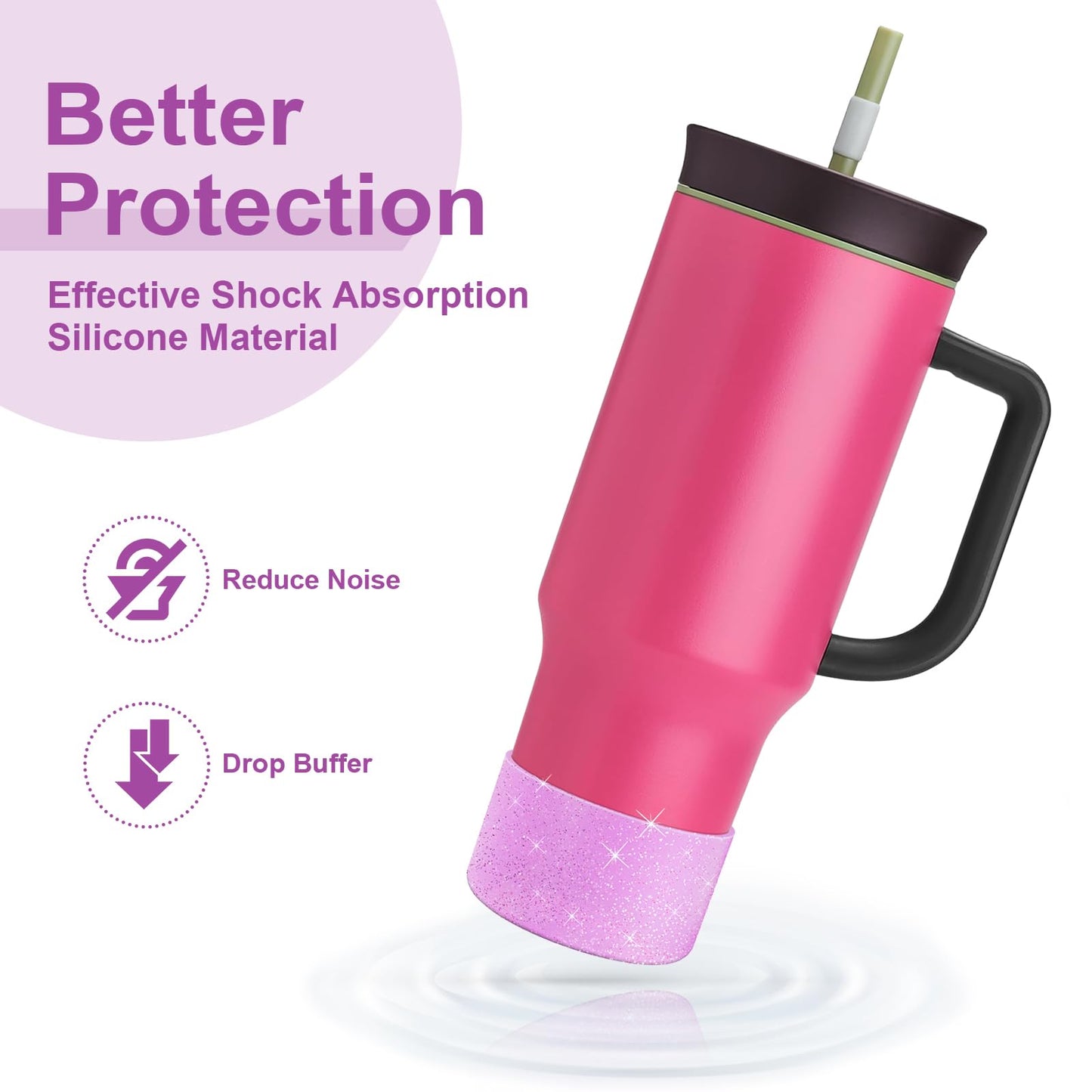 Alwenid 2PCS Silicone Boot for Owala 40oz Tumbler with Handle, Anti-Slip Protective Sleeve Bottom Bumper Protector for Owala Mug Water Bottle Cup, Dishwasher Safe and BPA Free(Shiny Purple)