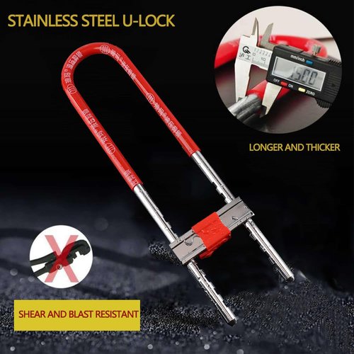 HESHANGWL U-lock - U-shape Shackle Lock - Red, Adjustable, 14mm Steel, 5 Keys, Ideal for Indoor/Outdoor Use