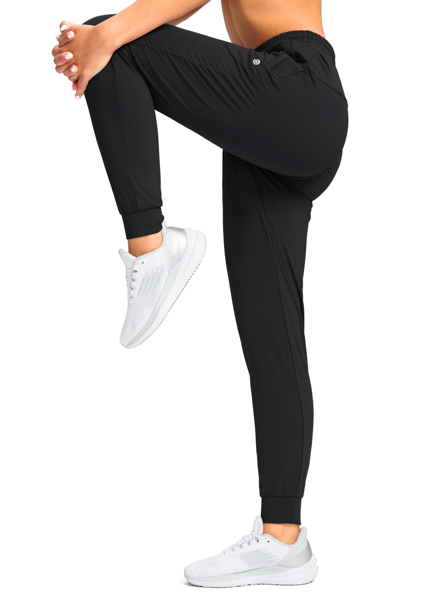 G Gradual Women's Joggers Pants with Zipper Pockets Tapered Running Sweatpants for Women Lounge, Jogging (Black, Large)