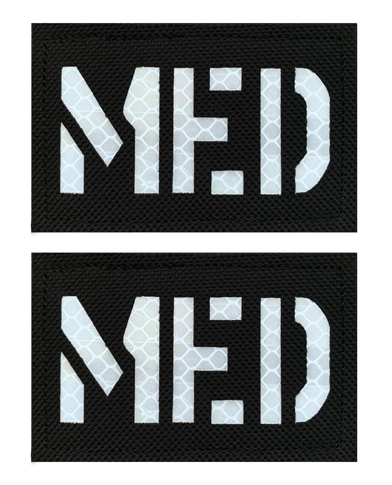 Antrix 2 Packs MED IR Infrared Reflective Medic Patch Tactical Medical EMT EMS and Paramedics Patch for Doctor Nurse Medics Staff Armband Jackets Clothes EDC Pouch First Aid Rescue Kit-Black