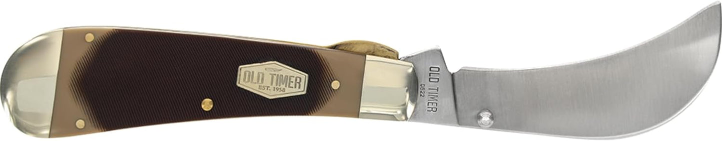 Old Timer 216OT Hawkbill Pruner 7in Traditional Folding Pocket Knife with Belt Clip, 3in High Carbon Stainless Steel Pruner Blade, and Sawcut Handle for EDC, Pruning, Gardening, Weeding, and Outdoors