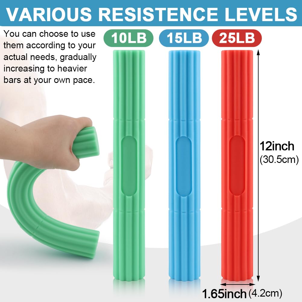 Flex Bar for Tennis & Golfers Elbow Therapy - 3 Resistance Levels, Relieve Tendonitis, Wrist & Forearm Pain, Improve Grip Strength | 3-Pack Physical Therapy Bar for Athletes, Rehab & Home Use
