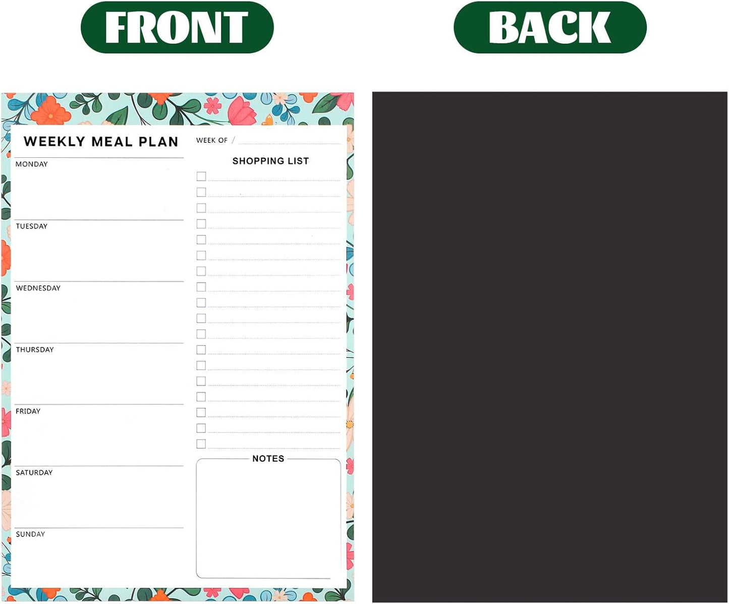 60 Sheet Meal Planner for Fridge, Magnetic Weekly Meal Planner & Grocery List with Tear-off Shopping List for Meal Prep, 7x10''-Flower Design