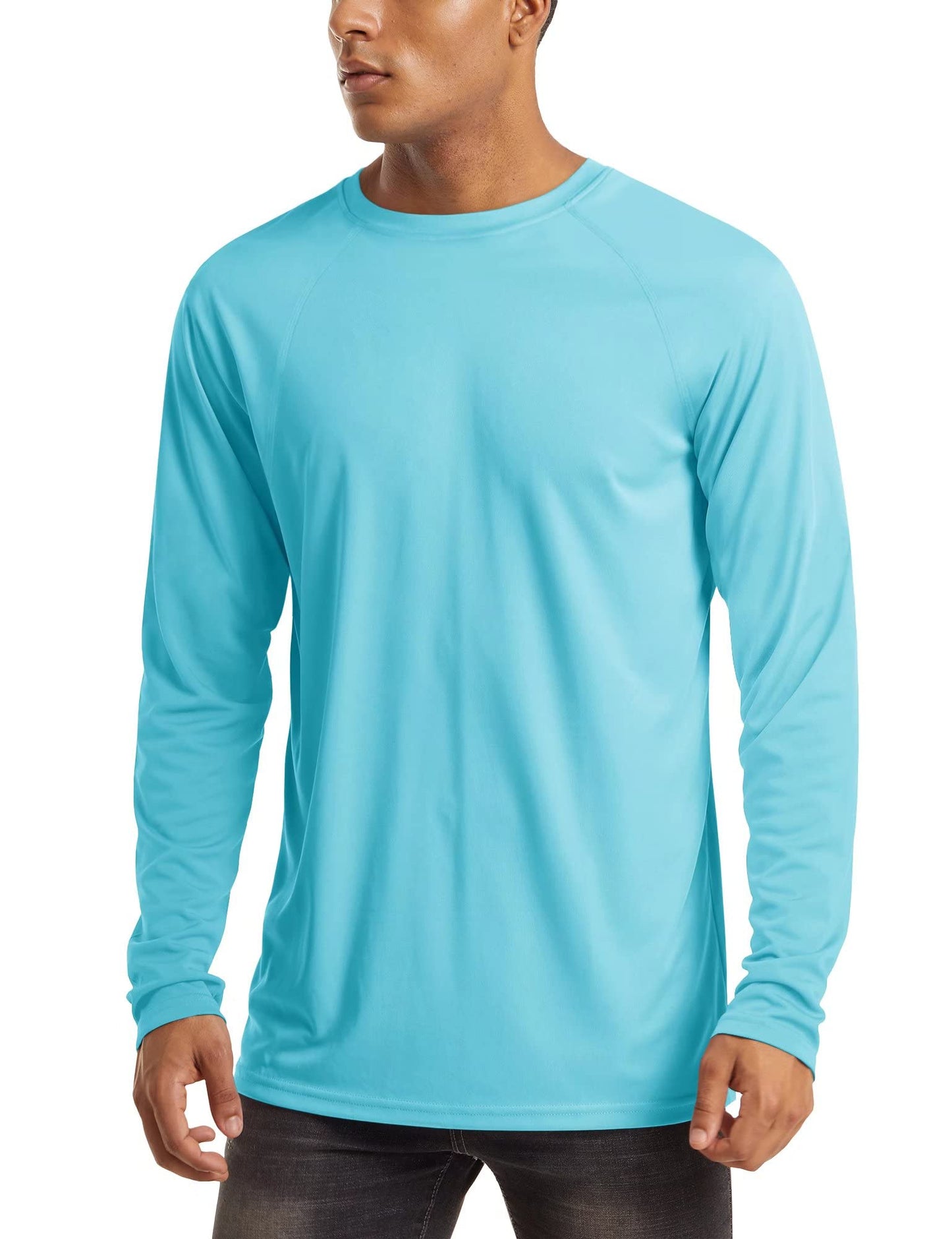 MAGCOMSEN UPF 50 Shirts for Men Sun Protection Long Sleeve Swim Rash Guard Workout Athletic Hiking Quick Dry Shirts Ice Blue