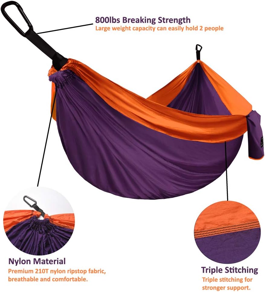 Gold Armour Camping Hammock - XL Double Hammock Portable Hammock Camping Accessories Gear for Outdoor Indoor with Tree Straps, USA Based Brand (Gray)