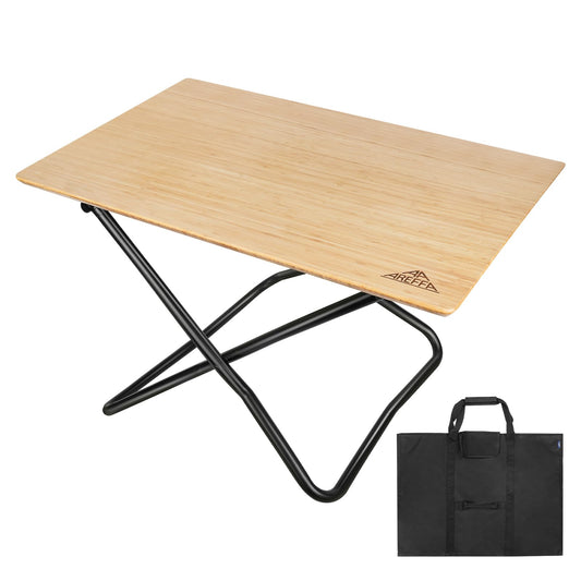 AREFFA Folding Bamboo Camping Table, Portable Outdoor Picnic Table with Aluminum Frame, Foldable Lightweight Camp Kitchen Table for BBQ, Hiking, RV, Beach, Easy Setup, 110lbs Load Capacity