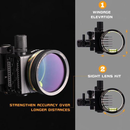 LWANO M2 Bow Sight - 5 Pin Archery Sight for Compound Bow, Tool Less Windage & Elevation Adjustability,with 2X Magnification Sight Lens Kit (M2 (with 2X Lens kit))