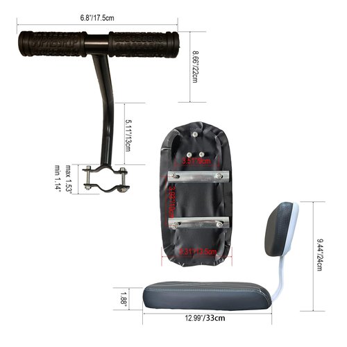 Woouagia Bicycle Rear Seat with Back,Pu Leather Soft Cushion Bicycle Passenger Seat,Rear Bike Seat Kids Including Cushion and Backrest, Armrest, Footrests (Black)