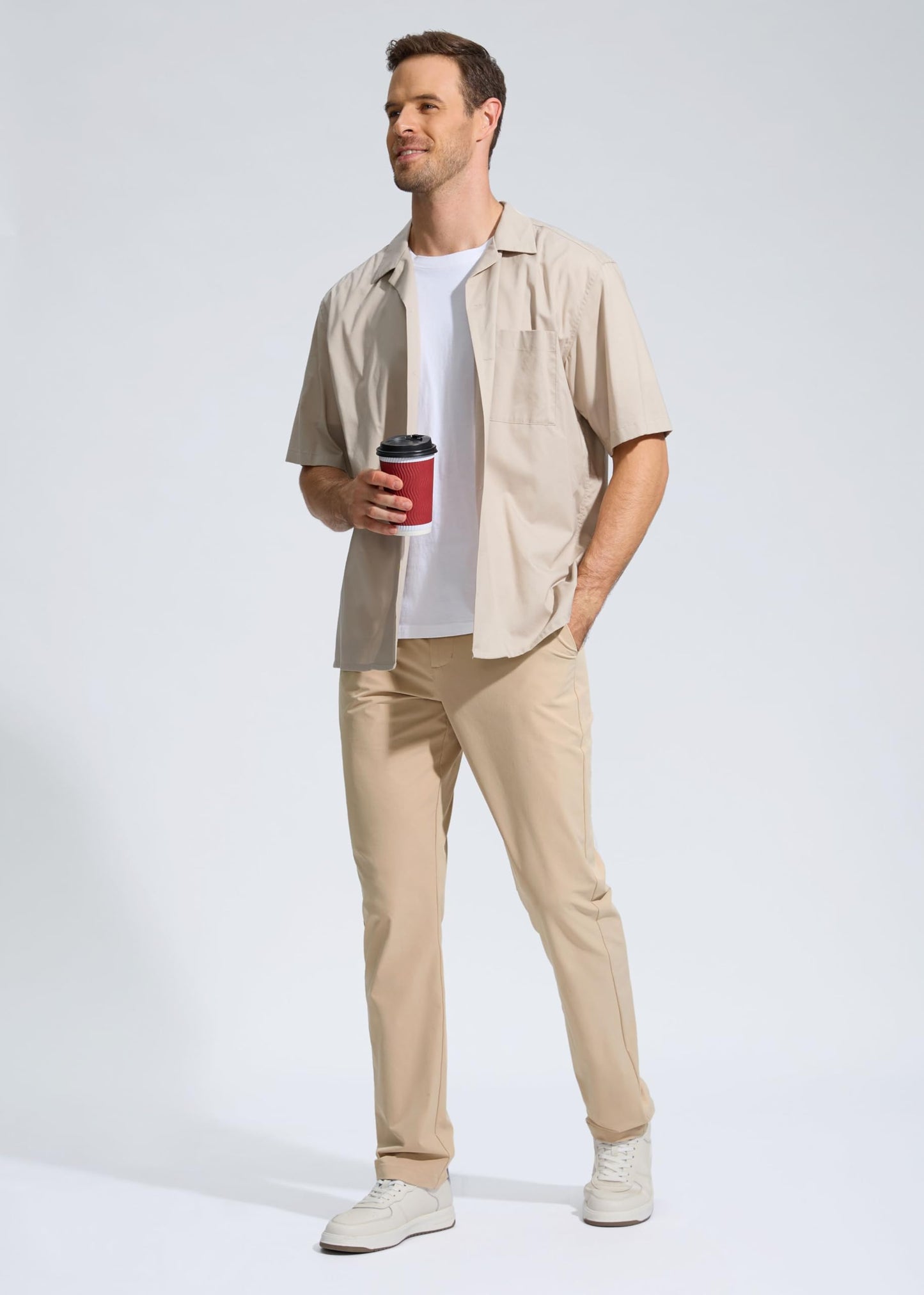 Pudolla Men's Golf Pants Stretch Work Dress Pants Men's Dress Pants 30 Lightweight Quick Dry Trousers with Pockets(Khaki 35Wx30L)